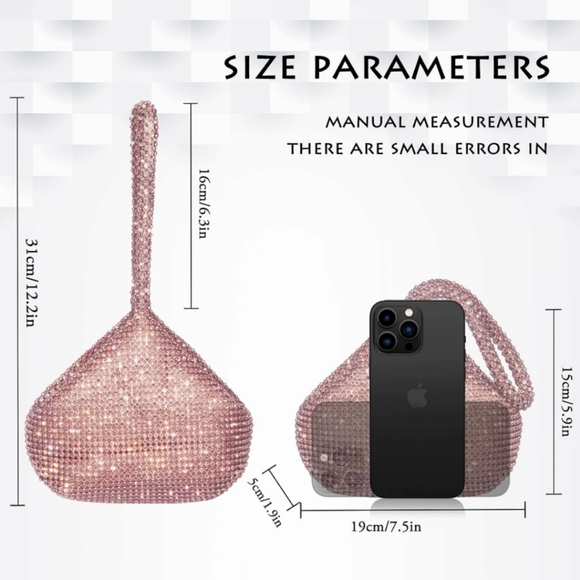 Women's Rose Gold Rhinestone Clutch Handbag Purse - Picture 3 of 9